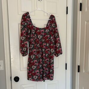 J. Crew Red and Green Floral Long Sleeve Dress